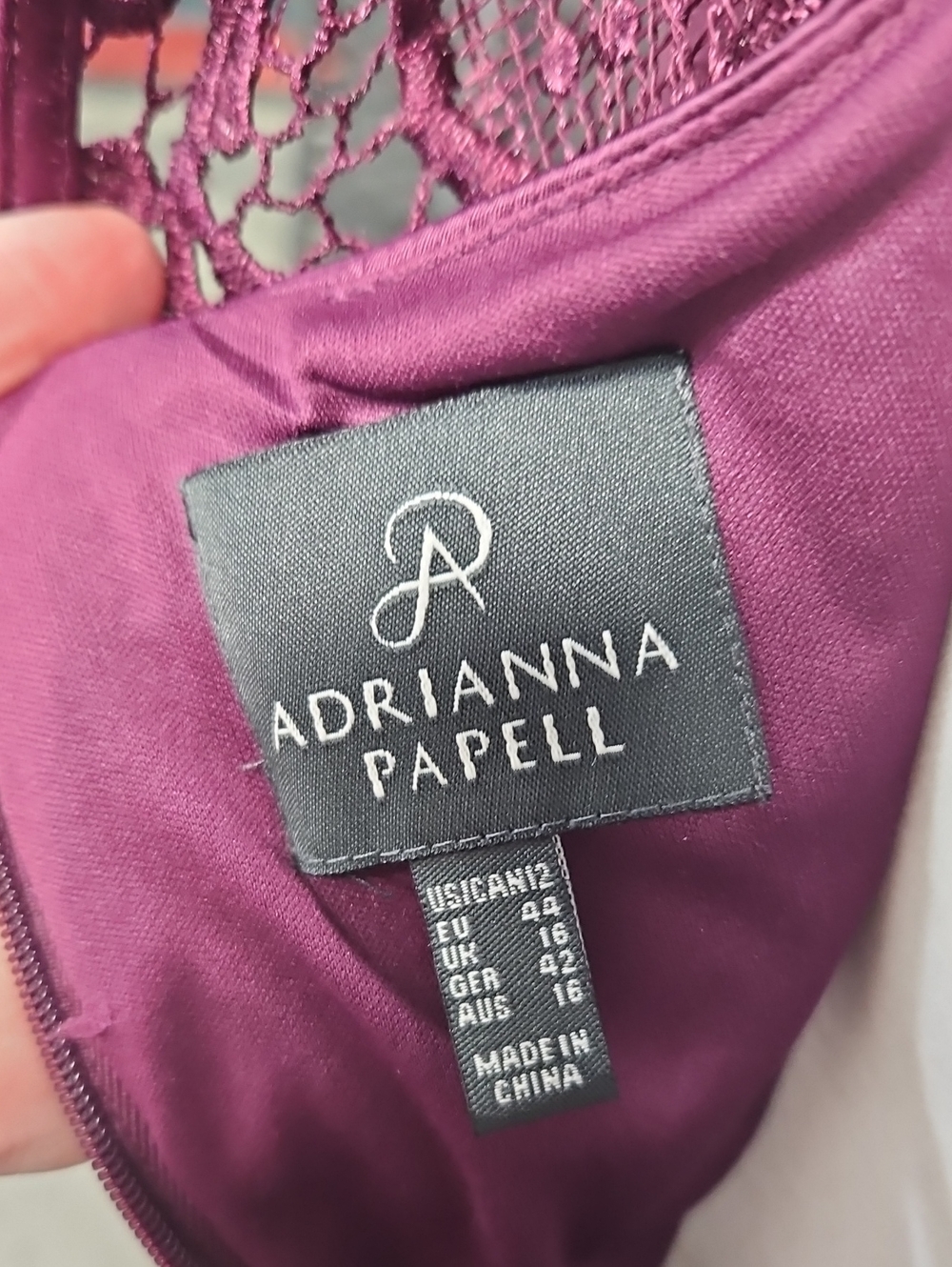 NWT Size 12 Plum/Eggplant Long Sleeve Lace Adrianna Papell Cocktail - Picture 11 of 11